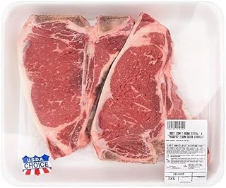 Beef T-Bone Steak Bone In. The primary difference between porterhouse and T-bone steak is their tenderloin size, with it being larger in the porterhouse. Because of this, these T-bone steaks are great for grilling, with the bone adding a great flavor. Two steaks are included per each package. [ 44 oz , 2.75 lb ]