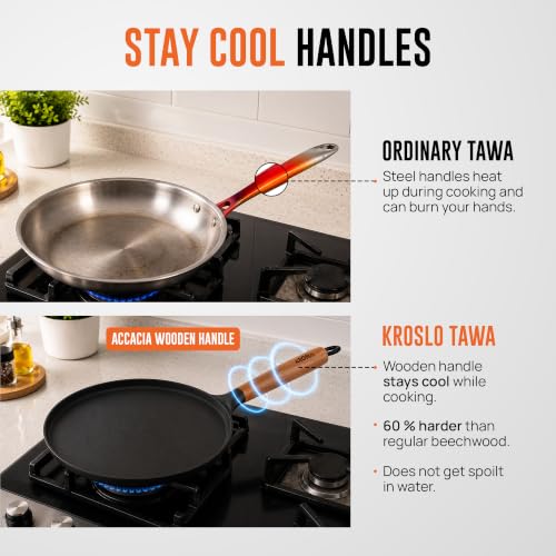 Image of KROSLO Lightweight Cast Iron Naturally Non Stick Dosa Tawa 28 cm | 100% Non-Toxic | Rust Resistant | Metal Spatula Friendly | Baby Food Safe