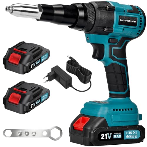 Akku Nietzange 20000N Nietpistole Bürstenlose Automatischer Elektrische Popnietenzange mit 2 Akkus 1500mAh für 2.4-4.8 mm Blindnieten Hub 18mm