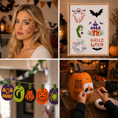 100PCS 3 Inch Halloween Stencils for Painting, Reusable Stencil Templates with Pumpkin Ghost Bat Witch Spider Designs for Wood, Wall, Canvas, Cards, DIY Holiday Crafts - image 5