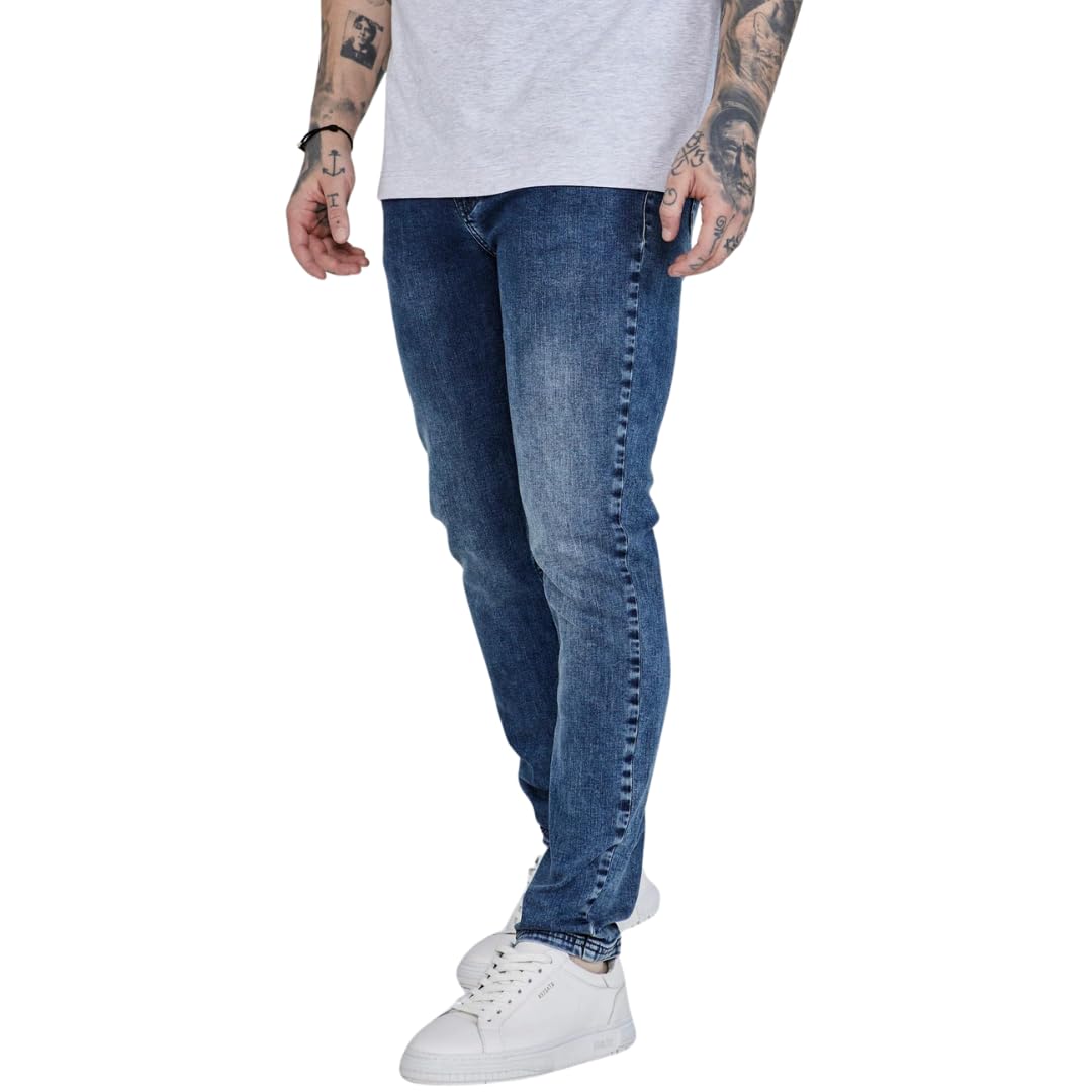 Siksilk Unisex Blue Men's Slim Fit Jeans Denims Washed 32 Small