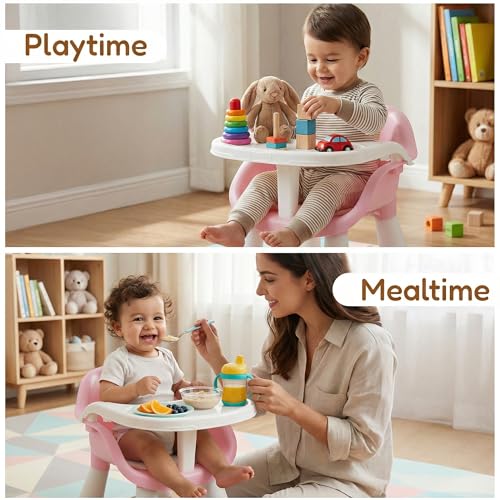 Image of Baybee Booster Seat for Baby | Feeding Chair with Tray | Portable Dining Seat for Toddlers | Baby Feeding Solution for Home & Travel (0-6 Years, Pink)