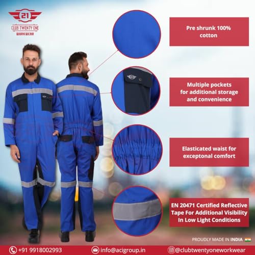 Image of Club 21 Men's Coverall Cotton 210 GSM Boiler Suit for Industrial Purpose, Cotton Breathable Workwear Overall Suit for Men