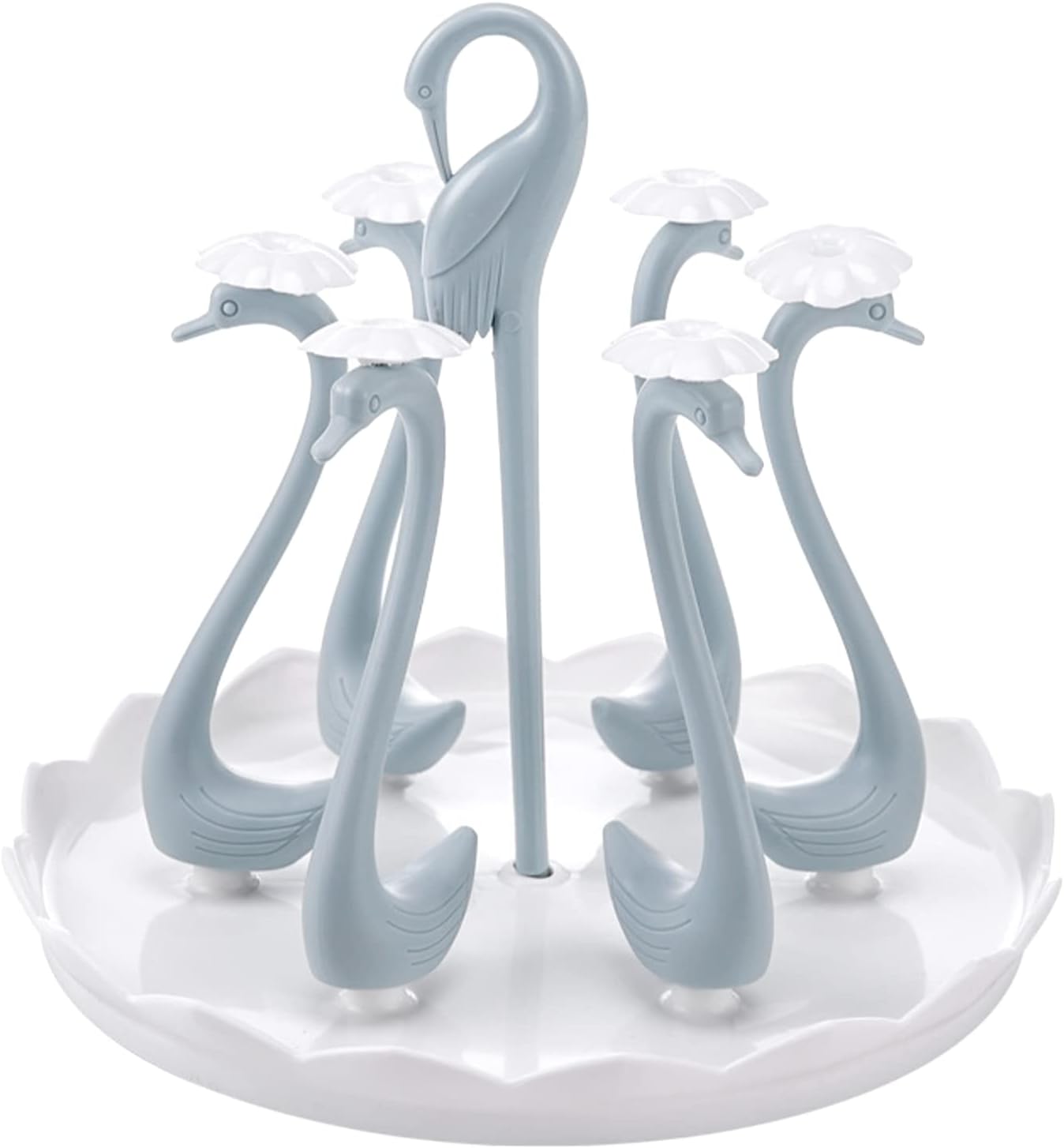 Tnfeeon Drinking Glass Drainer Rack, Swan Cup Holder Stand Center Handle Plastic Fast Draining Beautiful for Kitchen (Blue 6 Heads)