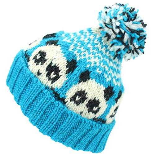 Bonnet Panda LOUDelephant en Laine Bleu et Blanc pour Sorties Hivernales