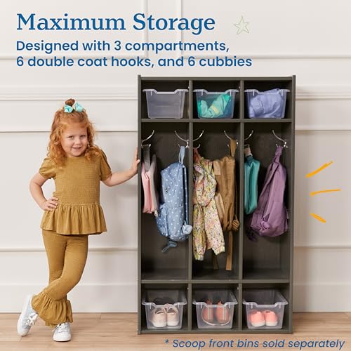 Image of ECR4Kids Streamline 3-Section Coat Locker with Cubby Storage, Classroom Furniture, Grey Wash