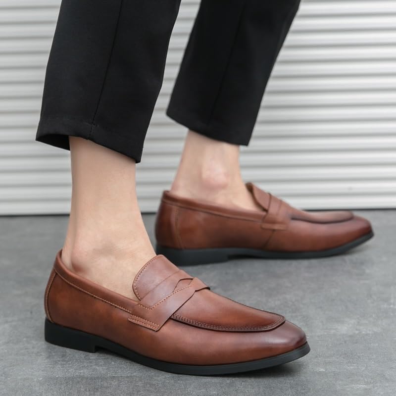 Mens Loafers Pointed Toe Vegan Leather Penny Loafers Lightweight Flexible Comfortable Outdoor Wedding Slip-on3