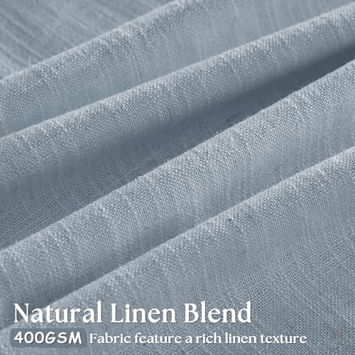 Image of Light Blue Linen Curtains 102 Inches Long for Living Room Pinch Pleated Drape with Hooks Rings for Track System Light Filtering 102 Inch Curtain for Bedroom Sliding Patio Door 2 Panels Dusty Blue