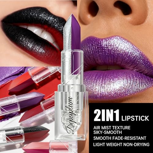 Image of Depuplum Purple Matte Lipstick Silver Lipstick Ombre Lips Dual Tone