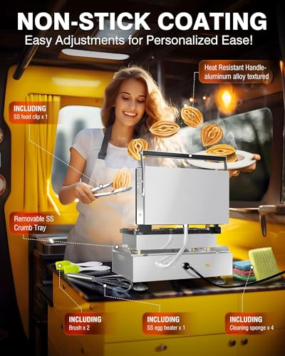 Image of PYY Commercial Waffle Maker - 6pcs Strange Shape Abalone Waffle Iron Machine, Non-stick Coating, Electric Stainless Steel Double Sided Removable Plates, 1600W, 122-572℉ Temp Control
