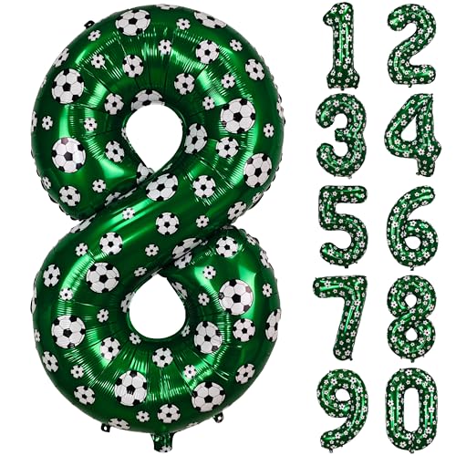 Image of 40 Inch Soccer Number 8 Balloons Large Foil Balloon Number 8 Birthday Deco | World Cup Sports Soccer Theme Decoration For Soccer Party And Boy'S 8 th Birthday