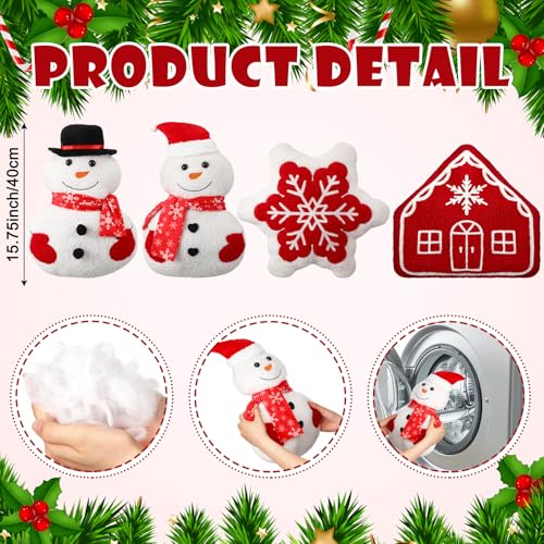 Image of HunnmingRe 4 Pcs Christmas Throw Pillows Fall Football Plush Pillows Winter Holiday Cushion Soft Decorative Cushions for Couch Bedroom Living Room Thanksgiving Xmas Decor(White,Snowman)
