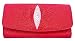 Julie Genuine Real Stingray Skin Leather One Eye Trifold Clutch Red Wallet