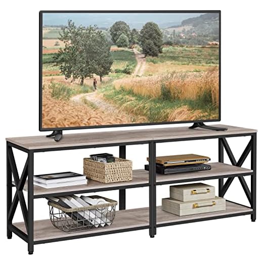 Yaheetech 3 Tiers TV Stand for up to 70 Inch TVs, Industrial Media Entertainment Center TV Stand with Storage Shelves for Home, Wood TV Stand with Metal Frame for Living Room, 63 x 16 x 24 Inch, Gray