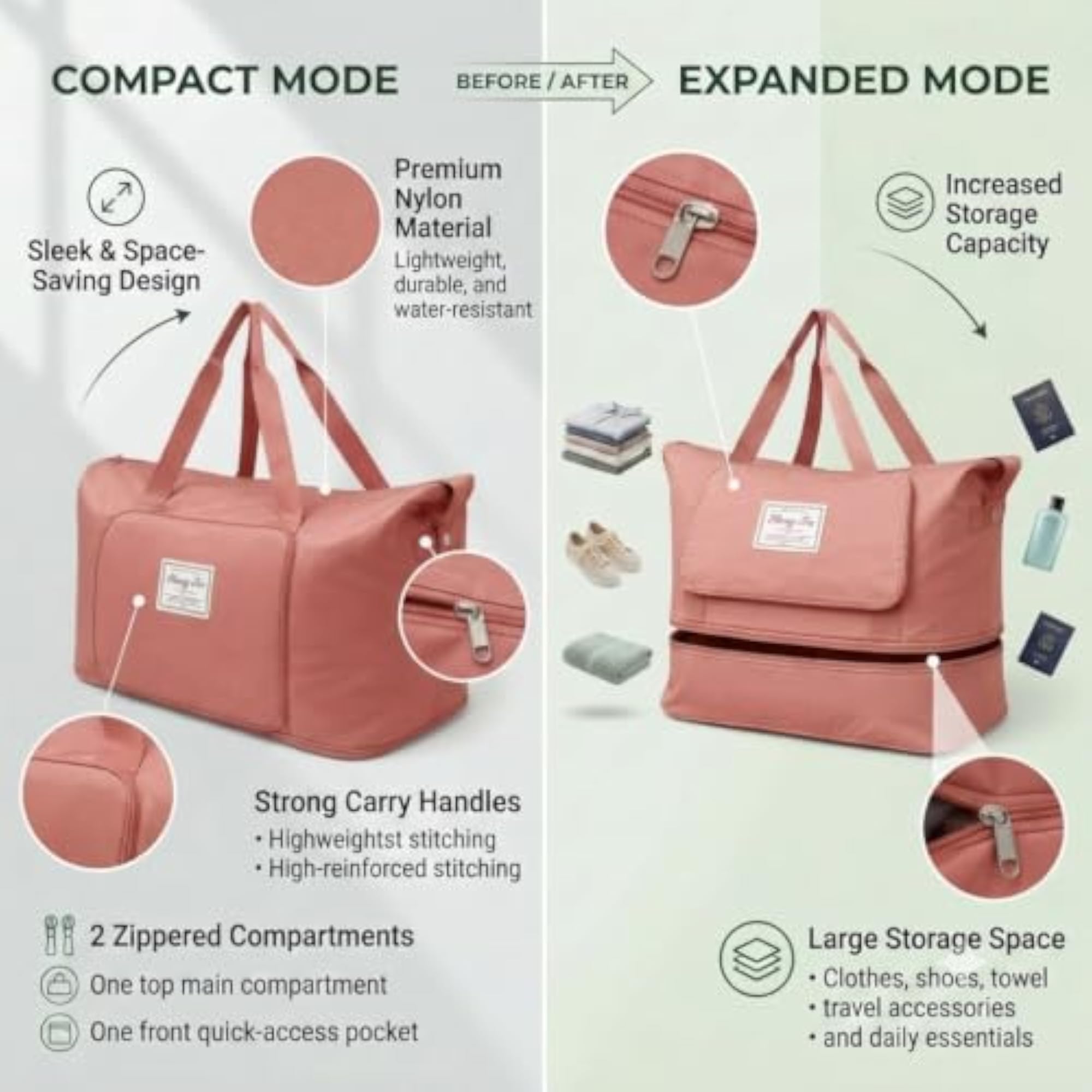 Expandable Travel Duffle Bag for Women, 41L Nylon
