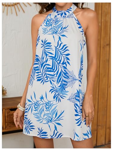 Image of Floerns Women's Sleeveless Floral Print Sundress Halter Neck A Line Short Dress