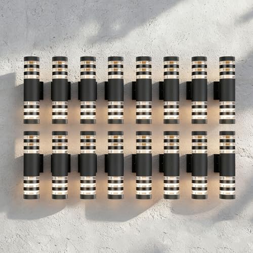 Image of 15 Inch Waterproof Aluminum Wall Sconce, Up Down Double Head Cylinder Lamp for Porch, Corridor and Patio (16 Pack)