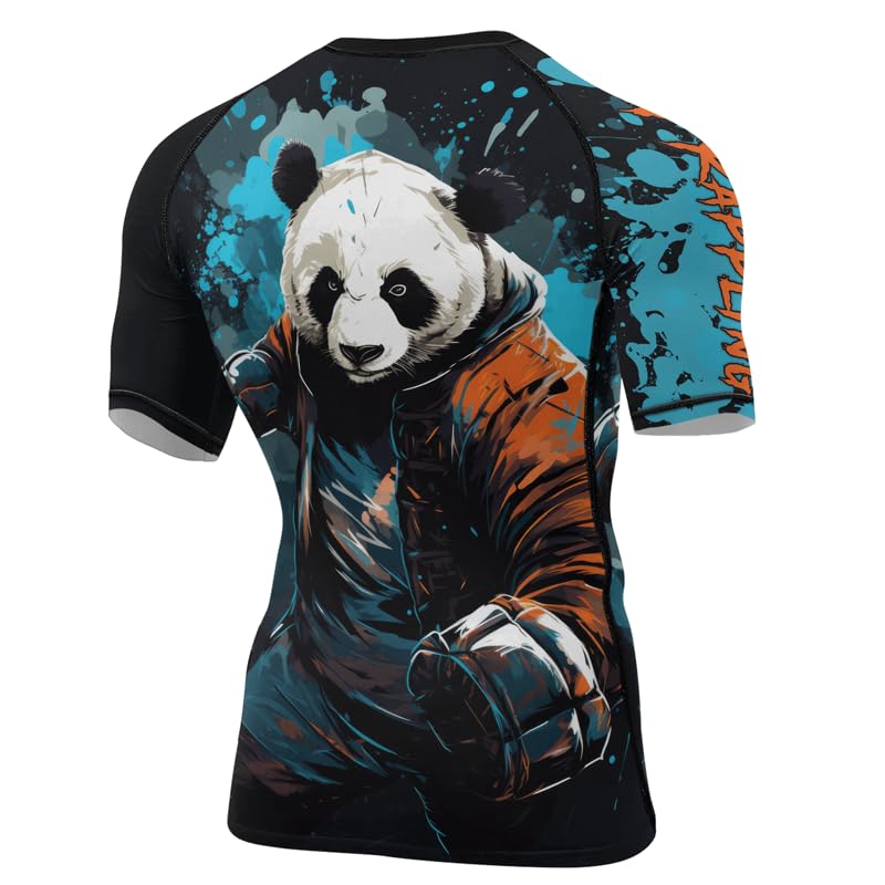 Panda Fighter Men's Short Sleeve Compression Rash Guard MMA Jiu Jitsu BJJ Grappling Base Layer Combat Shirt3