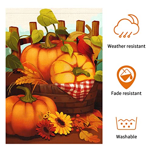 Heyfibro Fall Garden Flag Pumpkin Welcome Garden Flags Watercolor Sunflowers Burlap Yard Flag 12X18 Inch Double Sided Red Eagle Yard Banner For Indoor & Outdoor Autumn Thanksgiving Day Decoration(Only Flag) #TOP4