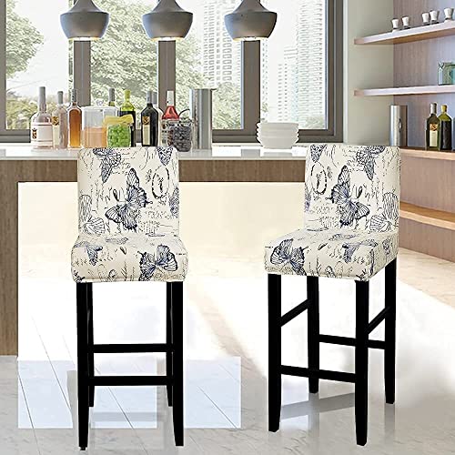 Square Barstool Covers，With Back Barstool Slipcovers Stretch Bar Stool Covers,Modern Floral Printed Design Pub Counter Short Back Chair Covers With Elastic Bottom (Color : A, Size : 1Pcs) #TOP4