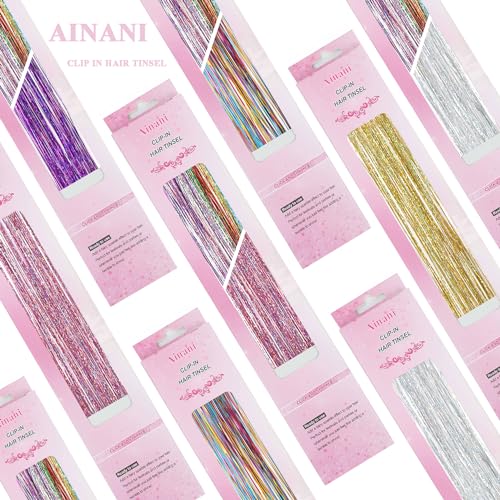 Ainani 12Pcs Hair Tinsel Clip In 20Inch Clip In Hair Tinsel Pink Glitter Tinsel Hair Extensions Heat Resistant Fairy Hair Sparkly Hair Accessories For Girls Women Kids thumb #6