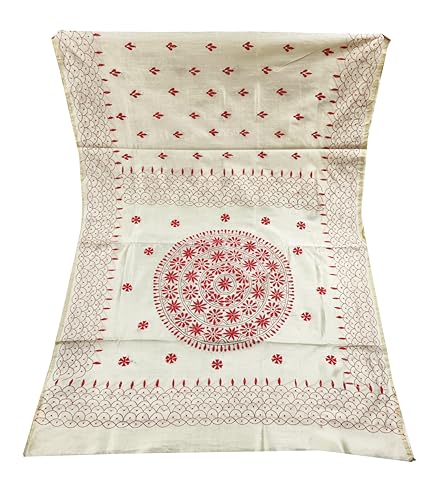 Image of SHRISTI CLOTHINGS Women's Hand Embroidered Cotton Silk Kantha Stitch Saree with Blouse Piece (J420724 OFFWHITED89)