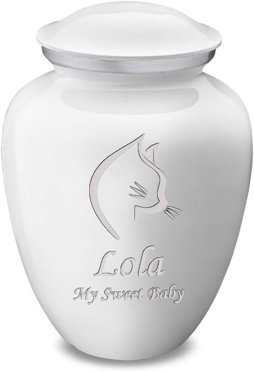 Geturns Embrace Personalized Cat Head for Small Pets I White Cremation Urns for Cats I 44 lbs