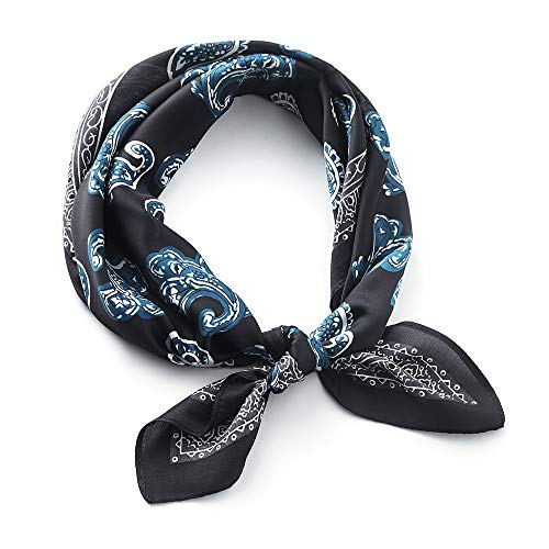 Lusm Silk Feeling Square Scarf for Women Fashion Hair Scarves Neckerchief Beach Bandana Satin Headscarf Black Blue