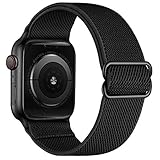 OXWALLEN XL Stretch Solo Loop Band Compatible with Apple Watch Series 10/9/8/7/6/5/4 SE Ultra 2/1 49mm 46mm 45mm 44mm, Adjustable Stretchy Elastic Nylon Braided Sport Strap for iWatch Women Men, Black