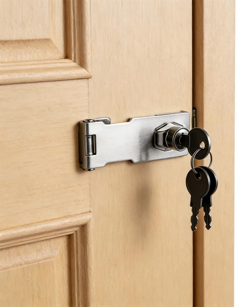 Cabinet Lock,Secure,Furniture lockZinc Alloy with Keys for Cabinets Drawers Lockers Garage Doors Reliable Hasp Latch for Indoor and Outdoor Use(Bronze Colour,4 in)
