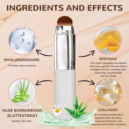Faccelove Foundation Stick mit Pinsel, 2-in-1 Color Changing Foundation mit LSF 15, Automatische Farbanpassung, Langanhaltend & Feuchtigkeitsspendend, Natürliches Finish für Alle Hauttypen