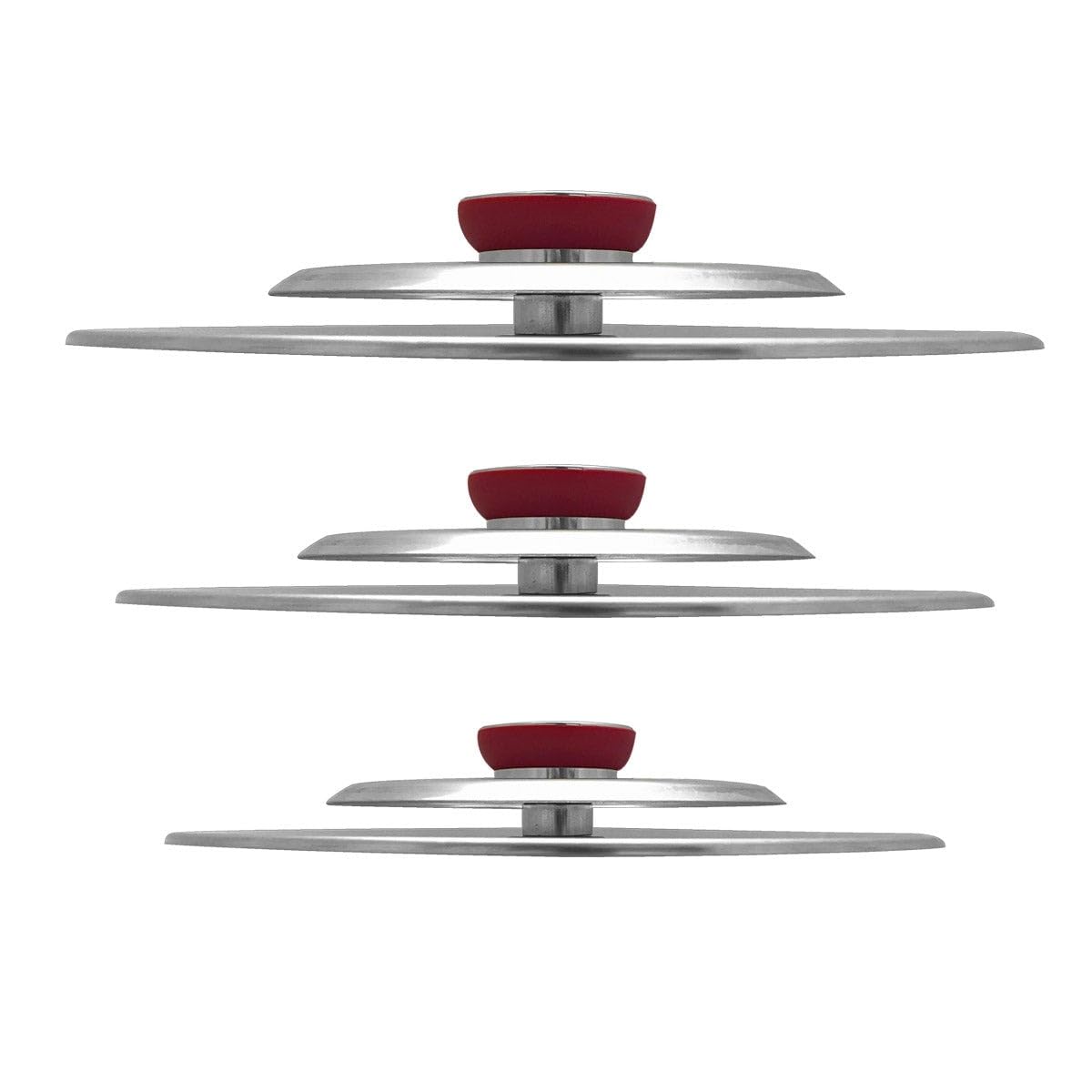Kit 3 Coperchi Magici Antiodore Ventur Magic Ø27, Ø31, Ø35 cm Cooker in Acciaio Inox Pomello Rosso