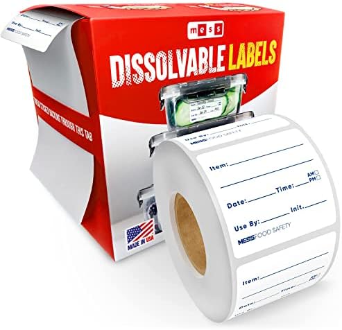 MESS Dissolvable Food Labels- 200 Removable Food Container Labels - Blank Labels for Food Containers - Dissolvable Food Labels Stickers -Freezer Labels - Bottle Labels, Jars Food Storage Labels 2x2"