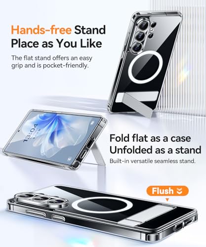 Image of CANSHN Designed for Samsung Galaxy S26 Ultra Case (6.9 inch) with Durable Metal Stand, Upgraded [Full Camera Protection] Transparent Back, Hard Case Cover, Clear