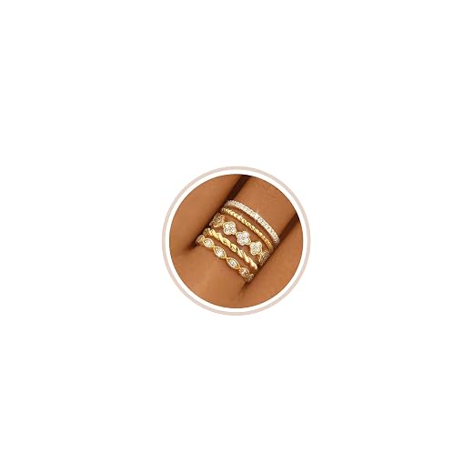 Gold Stackable Rings for Women Non Tarnish 14K Gold Plated Cubic Zirconia Stacking Chunky Eternity Band Rings Dainty Engagement Promise Thumb Rings Gold Wedding Ring Set Jewelry Size 6 7 8 9 10