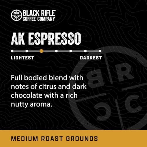 Black Rifle Coffee Company AK Espresso, 12oz Bag, Ground Coffee Medium Roast - Roasted Blend Made from Arabica Beans - Colombian & Brazilian Beans - Veteran Founded & American Made