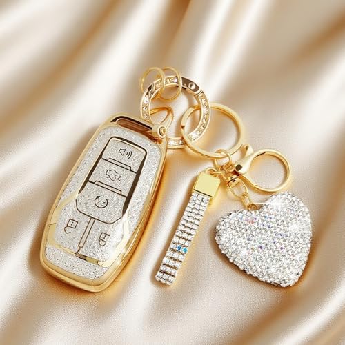 Nomiyo Key Fob Cover with Diamond, Compatible with Ford Edge Explorer Fusion Mustang F150 F250 F350 Lincoln MKC MKX MKZ, Sparkling TPU Key Case and Elegant Heart Decoration for Women (White) by Nomiyo - Image 8