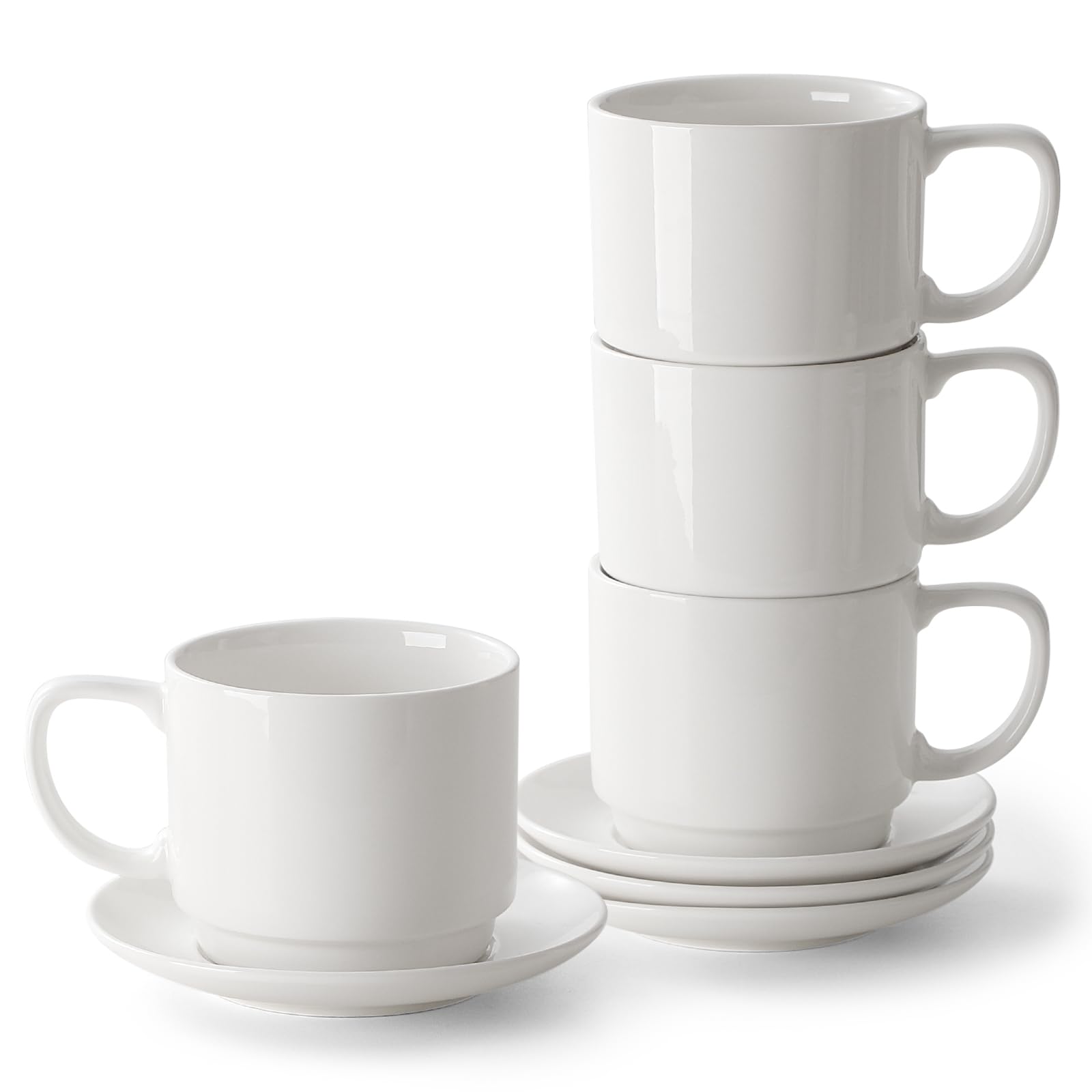 Amazon.com | DOWAN 12oz Coffee Mugs, Cappuccino Cup and Saucer Set of 4,  White Ceramic Coffee Cups for Latte/Tea/Milk, Tea Cups for Use in Office,  Home and Cafes, Microwave Safe: Cup &