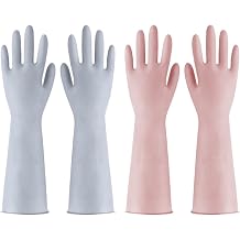 2Pcs Pink & Blue Dishwashing Gloves, Anti-Slip Kitchen Gloves, Extended Cuff Household Cleaning Gloves