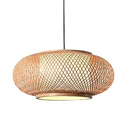 LITFAD Antique Lantern Pendant Lighting Rattan Single Light Weaving Natural