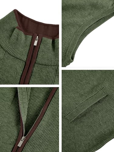 Image of Ryannology Mens Sweater Vest Zip up Casual Sleeveless Cardigan Knitted Stand Collar Regular Fit Jacket with Pockets