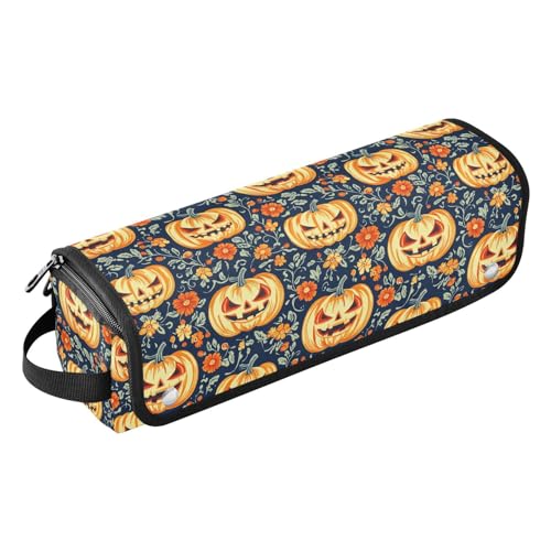 Bolsa de viaje y tapete resistente al calor para herramientas de cabello como planchas y rizadores, diseño cute Jack-o'-Lantern y mármol, portátil y organizador miniatura 1
