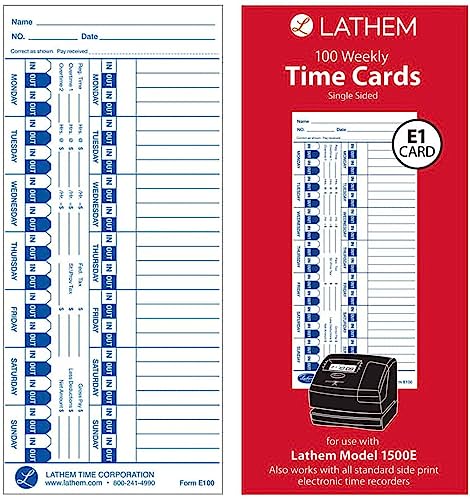 Lathem Time E100 Time Card For Lathem Models 900E/1000E/1500E/5000E, White, 100/Pack #TOP1