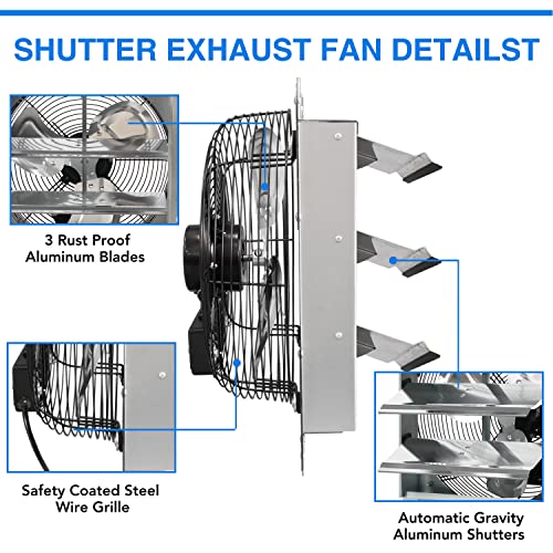 Jpower 12 Inch Exhaust Fan Wall Mounted,Automatic Aluminum Shutter,Vent Fan High Speed 1800Cfm For Garages And Shops,Greenhouse,Attic Ventilation,Upgraded Version #TOP3