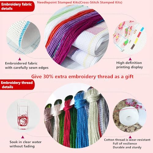 Image of Fanxvivy Stamped Cross Stitch Kits for Adults Beginners Pillow Needlepoint Kit with Embroidery Pattern Needlework Kit Prestamped Stitches Kit 11CT Cross Stitching-Colorful Fox 18x18 inch