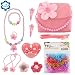 SOTOGO 13 Pieces Plush Purses Flower Handbag with Hair Clip, Necklace, Bracelet, Earrings Ring, Brooch and Rubber Bands for Little Girls and Toddlers