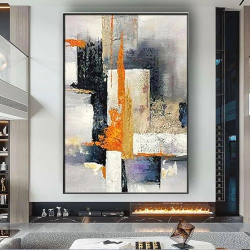 Peinture à l'huile abstraite YAJNILUCK 60x80 cm grand tableau vertical avec cadre