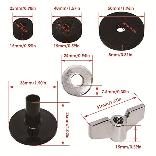 23Pcs Cymbal Replacement Accessories, Cymbal Stand Felts, Drum Cymbal Felt Pads Include Wing Nuts, Felt Cymbal Sleeves With Base Wing Nuts, Washer, Sleeves And Base Wing Nuts Replacement (Gray) #TOP1
