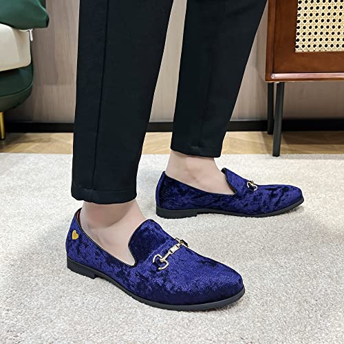 Image of FLQL Men's Luxury Velvet Penny Loafers Shoes Embroidery Suede Dress Loafers Daily Boats Shoes for Party Wedding Prom Size 7-13