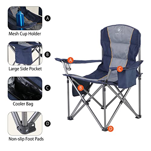 Alpha Camp Oversized Folding Camping Chair, Heavy Duty Portable Lawn Chairs With Cooler Bag, Side Pocket & Cup Holder, Folding Chairs For Outside Support 450 Lbs #TOP4
